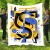 Abstract shapes in blue yellow and black forming blanket