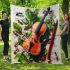 Ants and music notes and violin with green leaves blanket