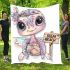 Baby turtle with big eyes wearing boho headband blanket