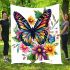 Beautiful colorful butterfly among flowers blanket