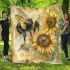 Beautiful vintage illustration of a bumblebee on sunflowers blanket