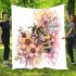 Bee on honeycomb with flowers around blanket