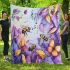 Bees flying to musical notes and purple leafs in the summer blanket