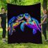 Black light poster of two rainbow sea turtles kissing blanket