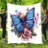 Blue butterfly surrounded by roses and flowers blanket