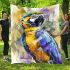Blue macaw in the style of watercolor and ink blanket