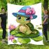 Cartoon happy baby turtle with a blue hat blanket