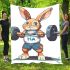 Cartoon style cute rabbit lifting barbells blanket