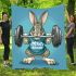 Cartoon style cute rabbit lifting barbells blanket