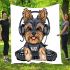 Cartoon yorkshire terrier dog wearing headphones blanket