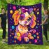 Colorful cute cartoon dog with bow blanket