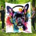 Colorful cute french bulldog with headphones blanket