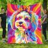 Colorful cute happy dog with bow blanket