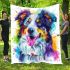 Colorful drawing of an adorable border collie blanket