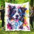 Colorful drawing of an adorable border collie blanket