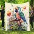 Colorful parrot in whimsical scene blanket