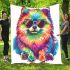 Colorful rainbow pomeranian dog wearing sunglasses blanket