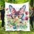 Colorful watercolor beautiful butterfly among flowers blanket