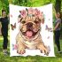 Cute baby english bulldog dog wearing a flower crown and butterfly blanket