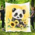 Cute baby panda with sunflowers on a yellow blanket