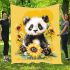 Cute baby panda with sunflowers on a yellow blanket