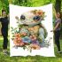 Cute baby turtle with big eyes and colorful flowers blanket