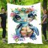 Cute baby turtle with big eyes and colorful flowers blanket