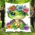 Cute baby turtle with colorful flowers on its shell blanket