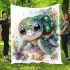Cute baby turtle with large eyes surrounded blanket