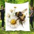 Cute bee sitting on daisy flower blanket