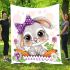Cute bunny with big eyes and purple bow blanket