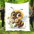 Cute cartoon bee holding flowers blanket