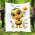 Cute cartoon bee holding flowers blanket