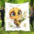 Cute cartoon bee holding flowers blanket