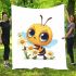 Cute cartoon bee holding flowers blanket