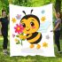 Cute cartoon bee holding flowers blanket