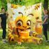 Cute cartoon bee is happily eating honey blanket