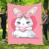 Cute cartoon bunny with a pink bow holding a heart blanket