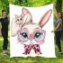 Cute cartoon bunny with pink heart shaped glasses blanket