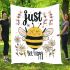 Cute cartoon drawing of a smiling bee doing blanket