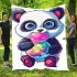 Cute cartoon panda holding a colorful bubble blanket