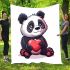 Cute cartoon panda holding a heart blanket