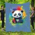 Cute cartoon panda in the style of rainbow paint splash blanket