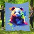 Cute cartoon panda in the style of rainbow paint splash blanket