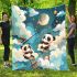 Cute cartoon pandas playing on clouds with ladders blanket