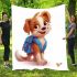 Cute cartoon puppy with a blue backpack blanket