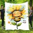 Cute cartoon style bee holding a sunflower blanket