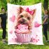 Cute cartoon yorkshire terrier inside a pink cupcake blanket