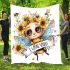 Cute chibi bee with sunflowers and hearts blanket