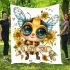 Cute chibi bee with sunflowers and hearts blanket